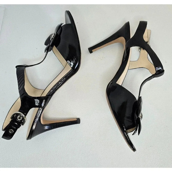 COACH Poppy Horizon Black Patent Leather Flower Ankle Heeled Sandals Sz 10 B - Picture 7 of 12